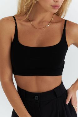Кроп топ на бретелях из бамбука черного цвета