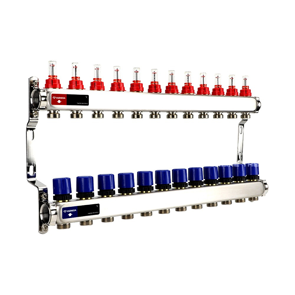 Группа коллекторная с расх. VARMEGA VM15112 ВР 1", под 130 насос, на 12 конт. 3/4" EK, нерж. сталь
