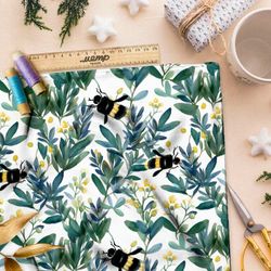 Ткань Ниагара Софт насекомые в зеленых веточках