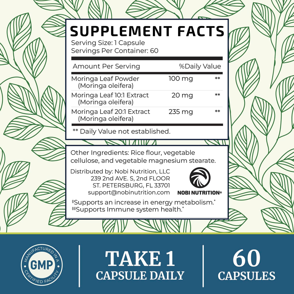 Nobi Nutrition, чистая моринга, 5000 мг, 60 капсул
