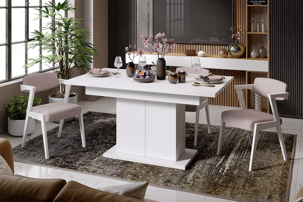 Стол кухонный обеденный раздвижной Белый, Дюна_32, 85х150,4х77 см