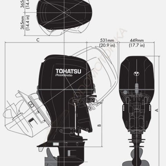 Лодочный мотор Tohatsu BFT90A LRTU 90 л.с. четырехтактный