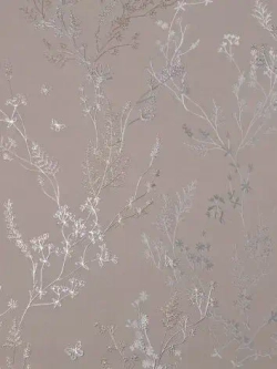 Обои Винил на флизелине 10 м, серебряные веточки на фактуре окрашенной ТАУП стены, прованс, флористика для спальни, гостиной