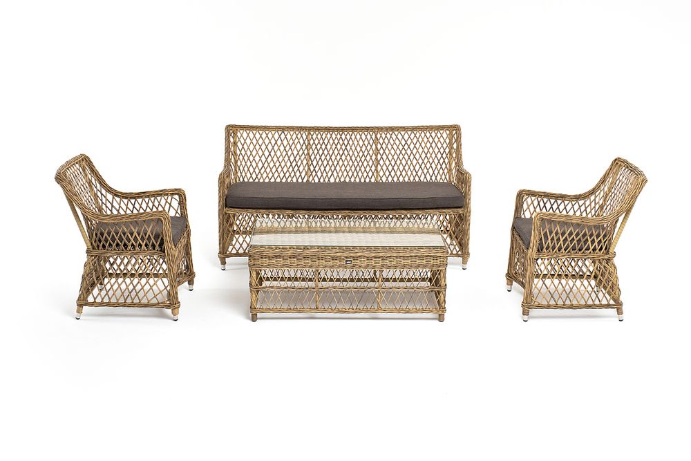 "Асти" лаунж-зона из искусственного ротанга на 4 персоны, цвет соломенный