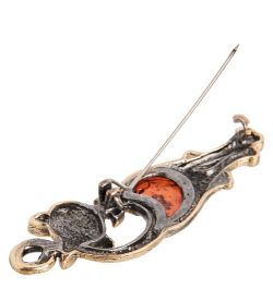 AM- 182 Брошь «Кошка гламур» (латунь, янтарь)
