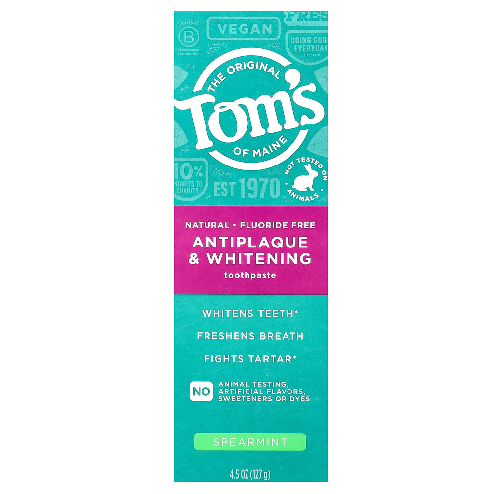 Tom's of Maine, отбеливающая зубная паста против зубного налета, без фтора, мята, 127 г (4,5 унции)