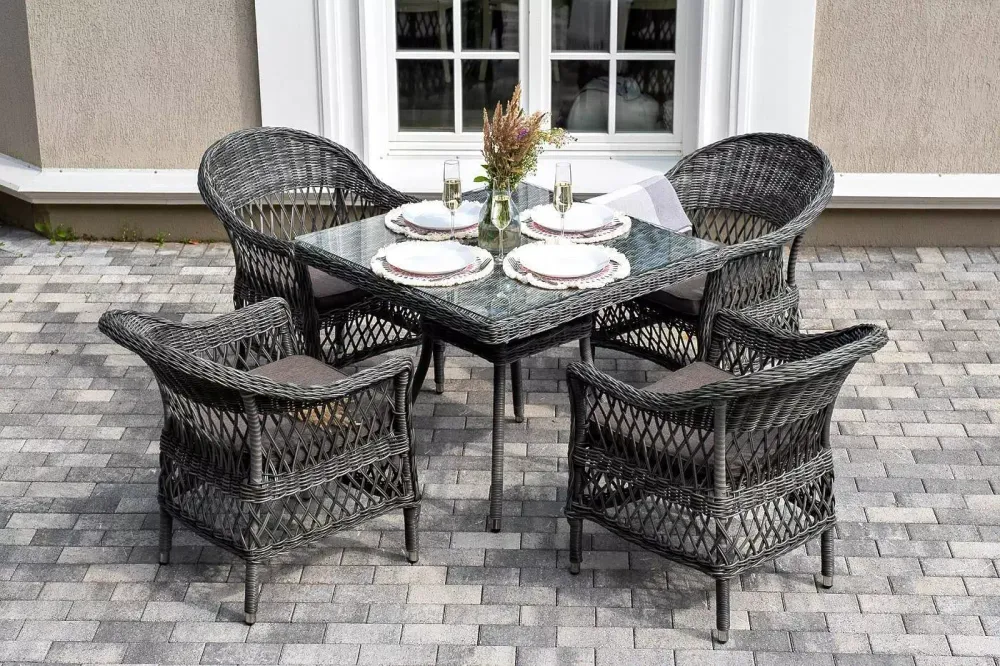 "Сицилия" обеденная группа плетеная, цвет графит