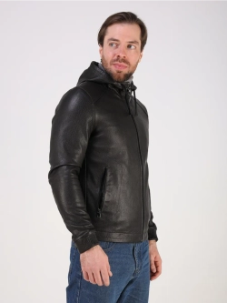 Кожаная куртка демисезонная натуральная с капюшоном
