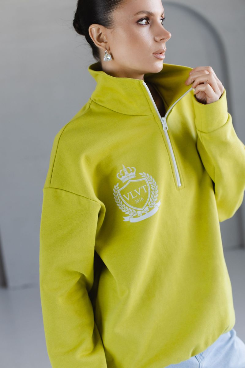 Анорак из трикотажа с молнией салатовый