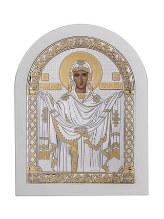 Покрова БМ, икона арочная, белое дерево 86х112