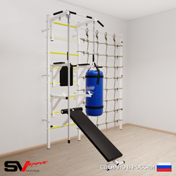 Шведская стенка Sv Sport усиленная 69020 (Турник стандарт/Брусья/Стойка/Скамья/Канат/Цепь/Мешок 22кг/Канатный лаз)