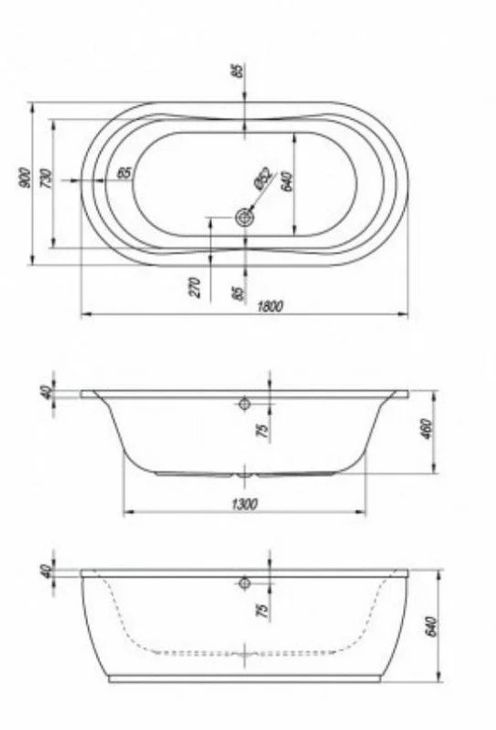 Ванна акриловая отдельностоящая Kolpa San LIBERO 180, BASIS раз без (в комплекте с каркасом, С/П)