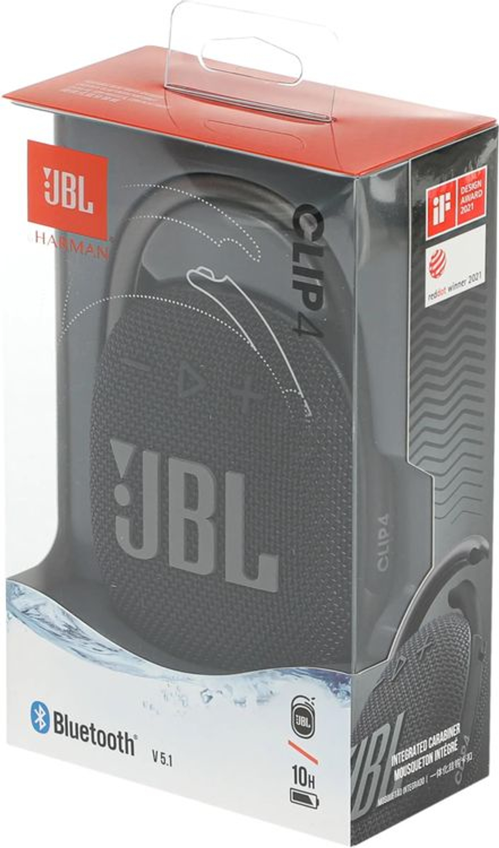Колонка портативная JBL Clip 4, 5Вт, черный [jblclip4blk]