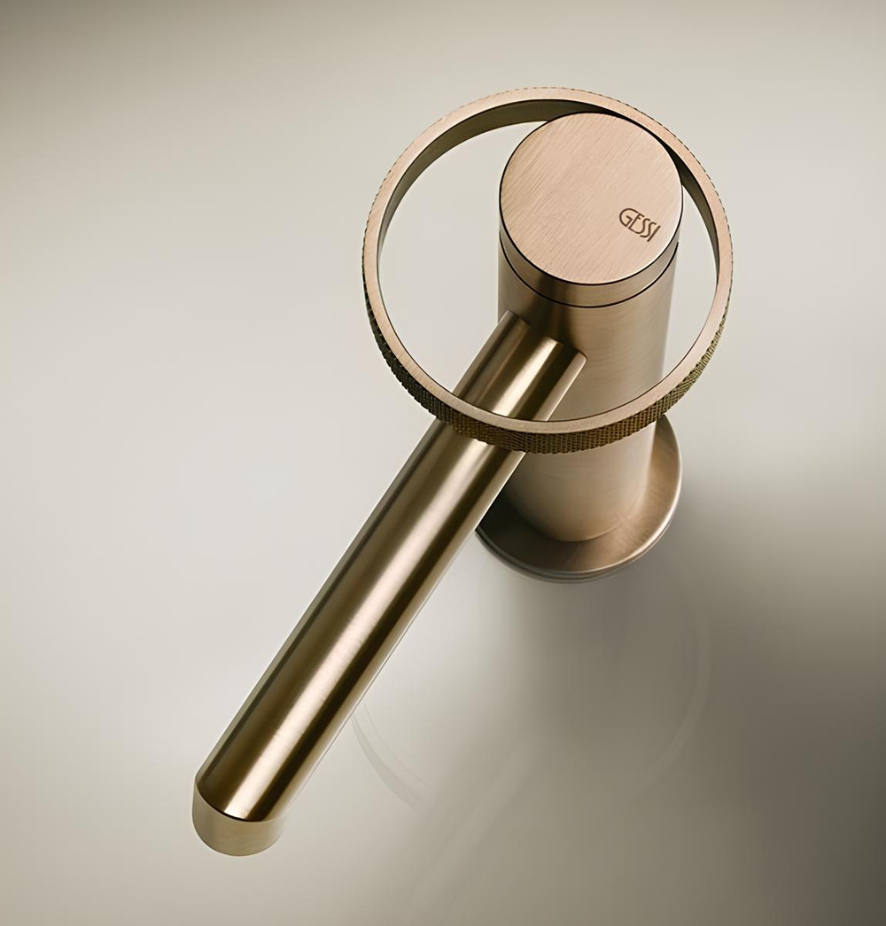 Смеситель для раковины Gessi Anello, низкий, однорычажный, без донного клапана цвет Warm Bronze Brushed PVD