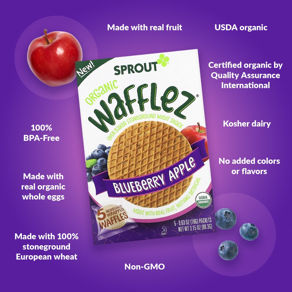 Sprout Organics, Wafflez, вафли с голубикой и яблоком, 5 пакетиков по 18 г (0,63 унции)