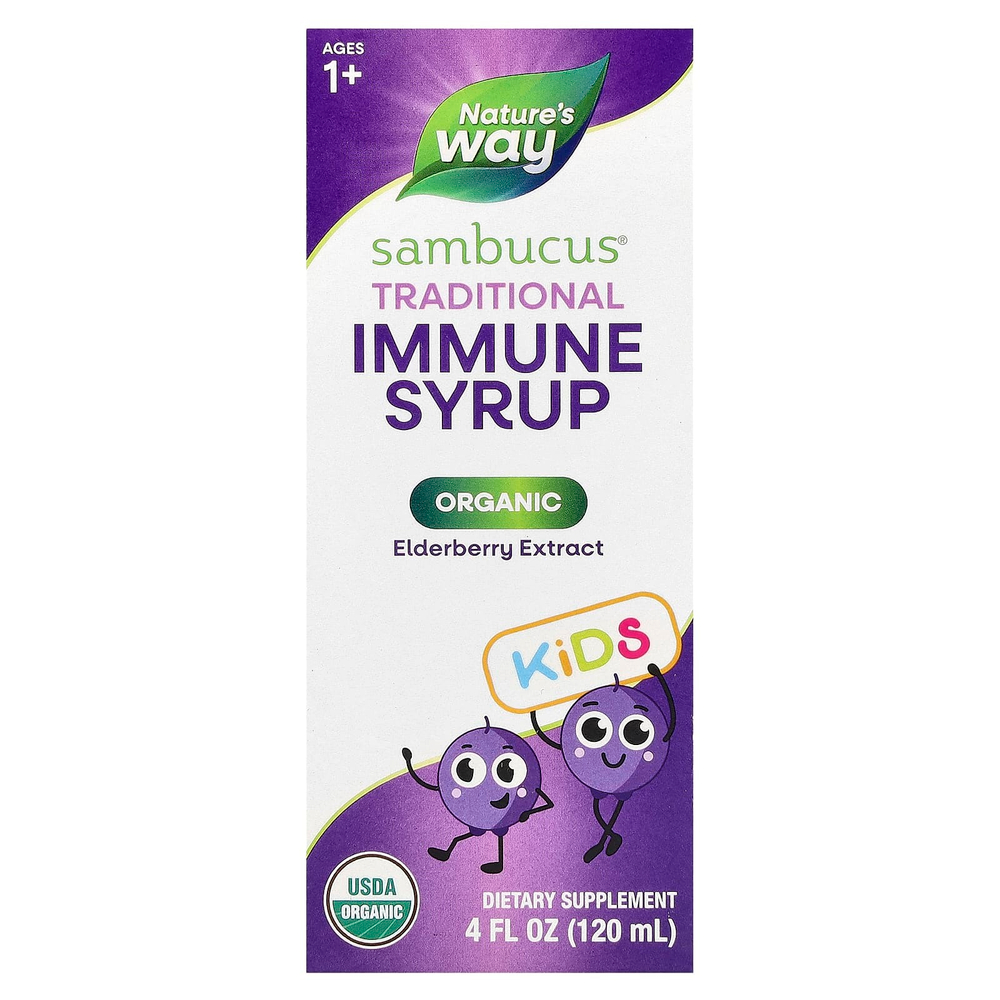 Nature's Way, Kids Sambucus®, традиционный органический сироп для поддержки иммунитета, для детей от 1 года, 25 мг, 120 мл (4 жидк. унции)