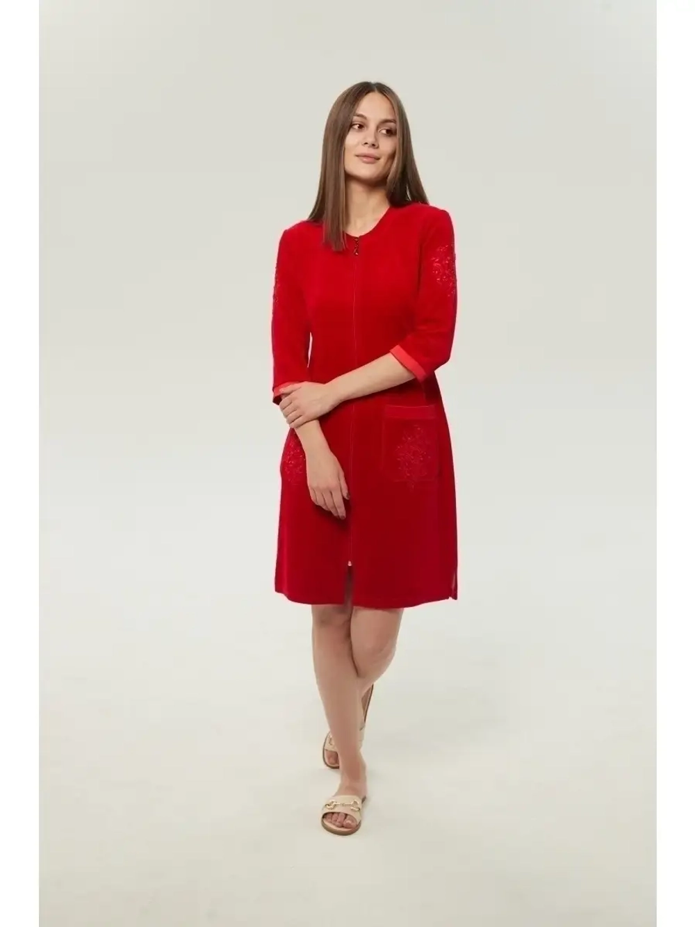 Халат велюровый домашний на молнии