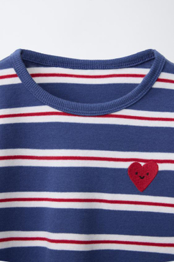 ZARA ПИЖАМА В ПОЛОСКУ С ВЫШИВКОЙ «СЕРДЦЕ», СИНИЙ
