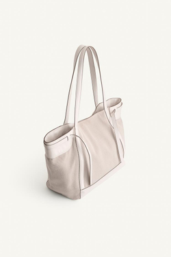 ZARA БОЛЬШАЯ ХОЛЩОВАЯ СУМКА-ШОППЕР НА ПЛЕЧО, ЭКРЮ