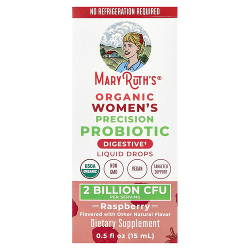 MaryRuth's, Органический пробиотик для женщин, жидкие капли, малина, 2 млрд КОЕ, 15 мл (0,5 жидк. унц.)