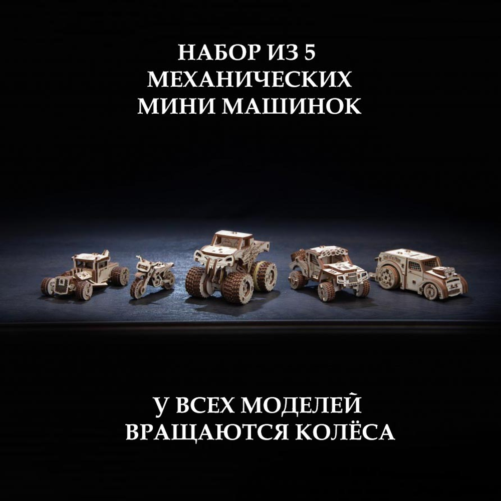 Деревянный конструктор набор из 5 машинок (EWA)