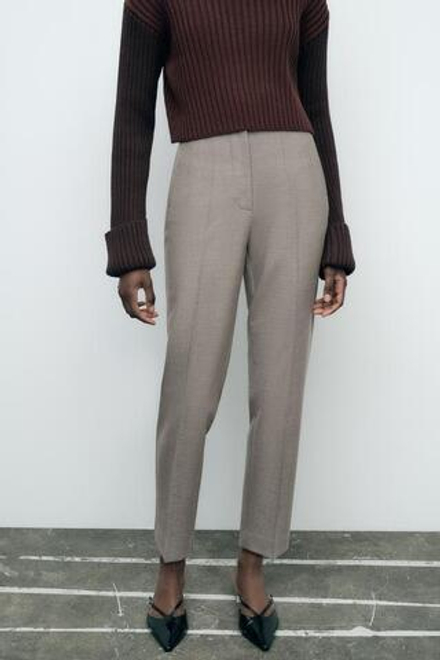 ZARA БРЮКИ HIGH-WAIST, РЫЖЕВАТО-КОРИЧНЕВЫЙ