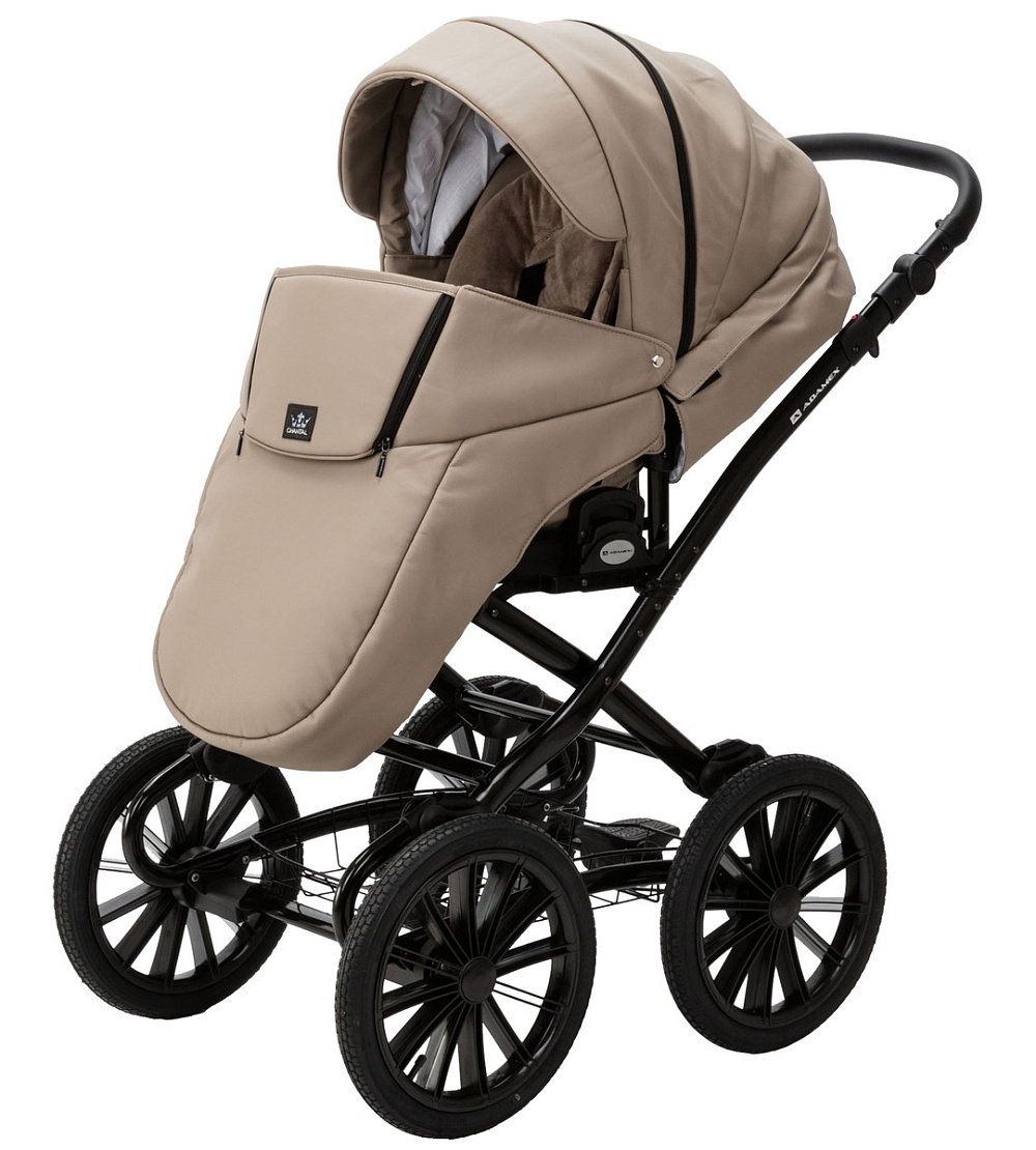 Детская коляска Adamex Chantal Retro Deluxe 3 в 1 C-SA09 (Т.БЕЖЕВАЯ КОЖА)