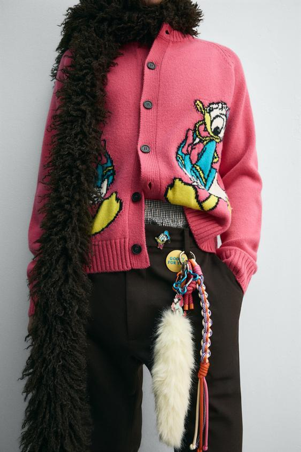 ZARA HARRY LAMBERT X DISNEY ШЕРСТЯНОЙ КАРДИГАН DONALD DUCK, РОЗОВЫЙ