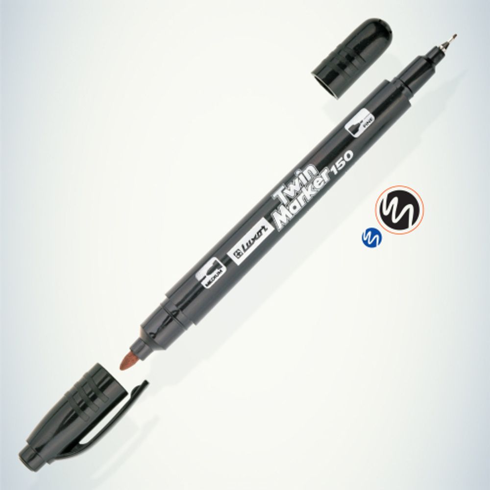 233834 Luxor Маркер перманентный двухсторонний TWIN MARKER 150, ЧЕРНЫЙ пулевидный 0.7/1мм | Luxor