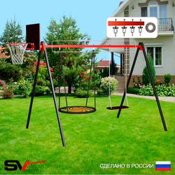 Уличные качели Sv Sport УК172КП2 (3.0м/Щит баскет/Гнездо 80см/Деревянные/Подвесы на подш 2к)