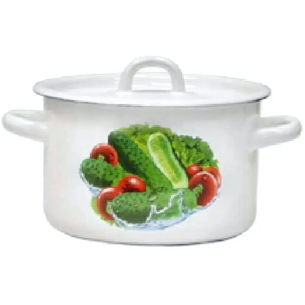 Кастрюля эмалированная 2л без ободка, с рисунком