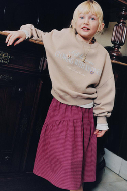 ZARA ЮБКА МИДИ В КЛЕТКУ, МАЛИНОВЫЙ