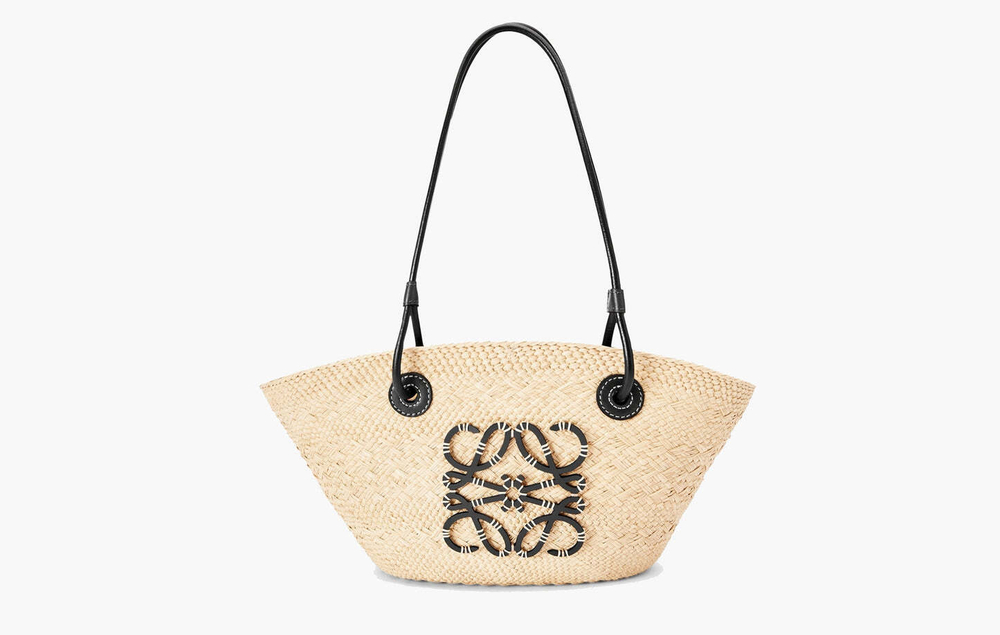 Сумка Loewe Anagram Iraca Palm and Calfskin Leather Small Basket Bag "Natural Black"