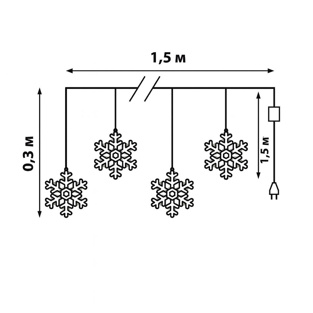 ULD-E1503-072-DTA BLUE IP20 SNOWFLAKES-3 Занавес фигурный светодиодный. 1.5х0.3м. 72 светодиода. Синий свет. Провод прозрачный. TM Uniel
