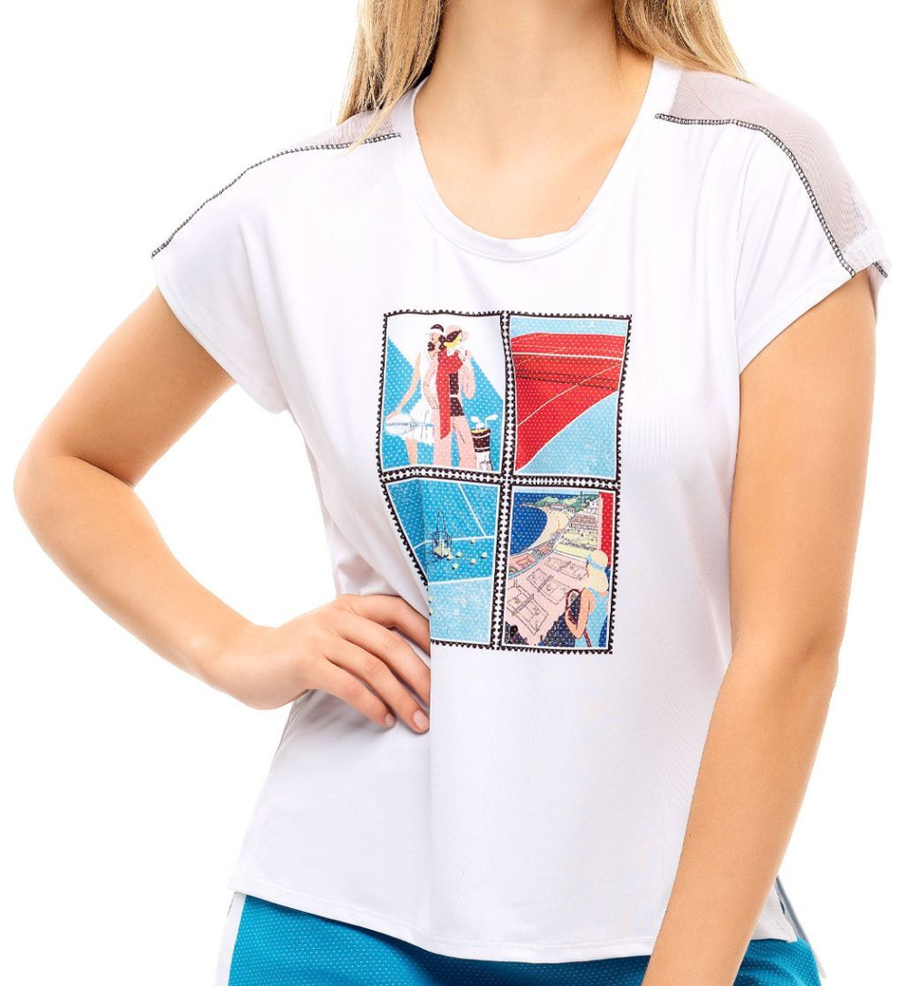 Женский топ теннисный Lucky in Love Post a Plaid Stamp it S/S - белый