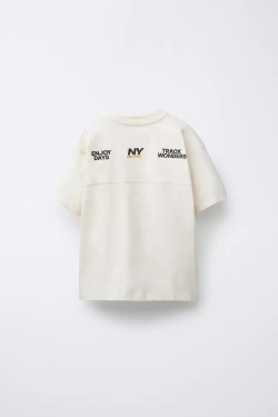 ZARA ФУТБОЛКА С НАДПИСЬЮ, ЖЕЛТОВАТО-БЕЛЫЙ