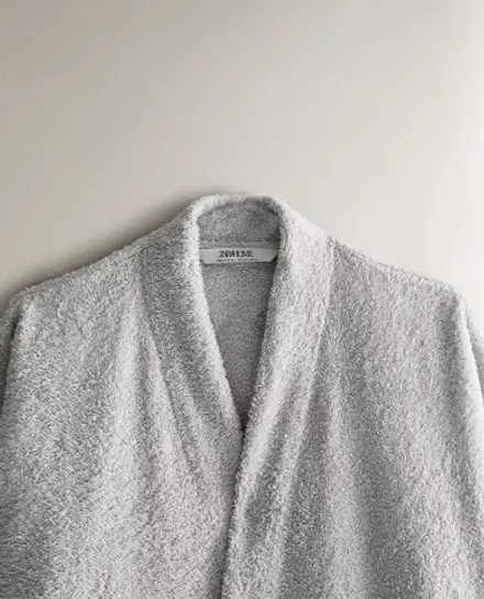 ZARA HOME ХЛОПКОВЫЙ ХАЛАТ, СВЕТЛО-СЕРЫЙ