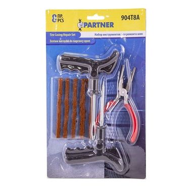 Набор инструментов для ремонта шин 8пр.(шило,протяжка,шнуры-5шт,утконосы), в блистере Partner PA-904T8A