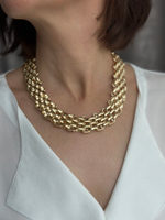 Цепь 2 см плоское плетение корзина, оттенок золото