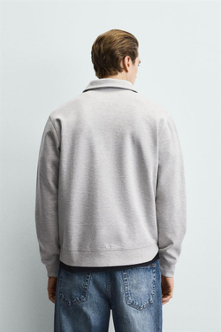 ZARA ТОЛСТОВКА-ПОЛО INTERLOCK НА МОЛНИИ, СЕРЫЙ МЕЛАНЖ