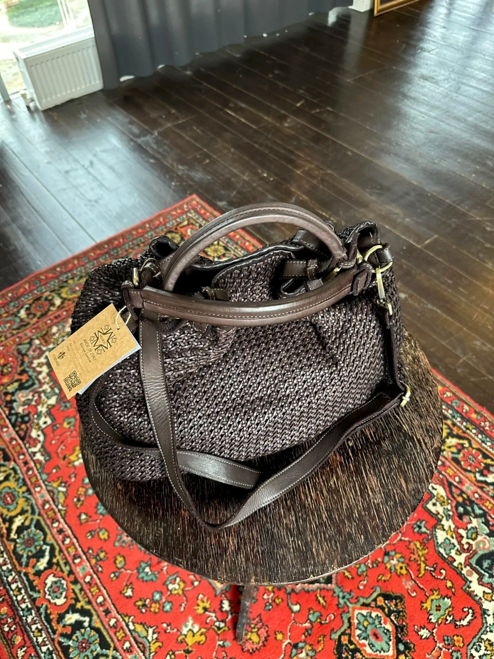 Женская плетеная сумка из натуральной винтажной кожи коричневого цвета