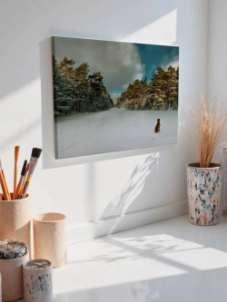 Картина на стену 40 X 50 Зимний лес и пёс