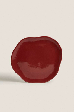 ZARA HOME АСИММЕТРИЧНАЯ КЕРАМИЧЕСКАЯ ПЛОСКАЯ ТАРЕЛКА, КРАСНЫЙ