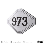 Номерок на дверь квартиры 973, для кабинета, офиса, шильдик 9 х 7 см, серебристый, Айдентика Технолоджи