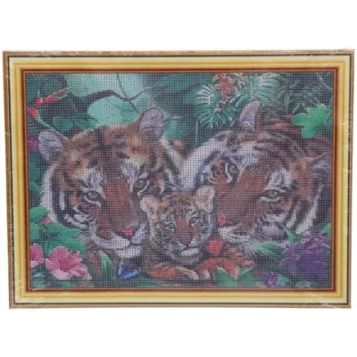 Алмазная мозаика на подрамнике с полным заполнением»МИР ЯРКИХ КРАСОК», тигры, 30*40см