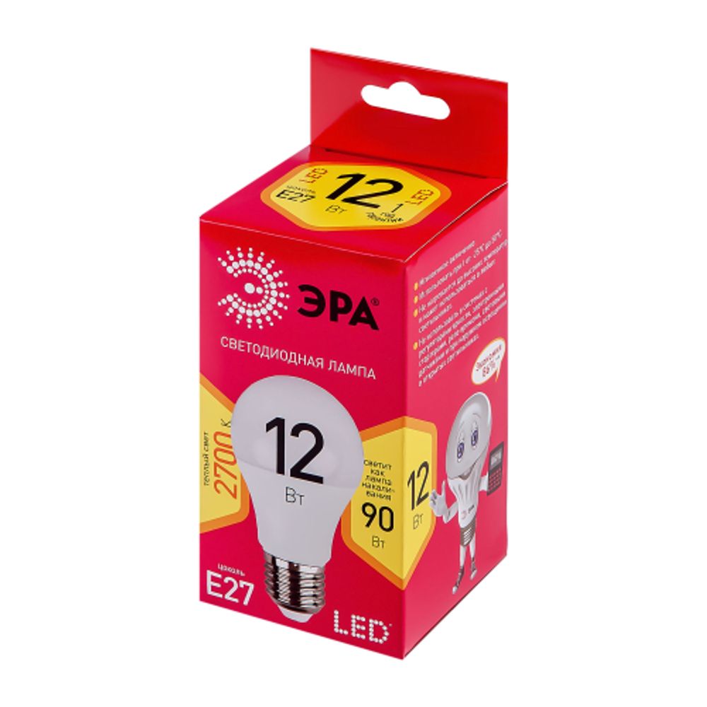 Лампочка светодиодная ЭРА RED LINE LED A60-12W-827-E27 R Е27 / E27 12Вт груша теплый белый свет | Лампы cветодиодные Груша (A)