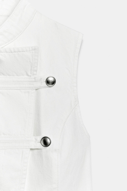 ZARA ДЖИНСОВЫЙ ТОП Z1975 С НАВЕСНЫМИ ПЕТЛЯМИ, БЕЛЫЙ