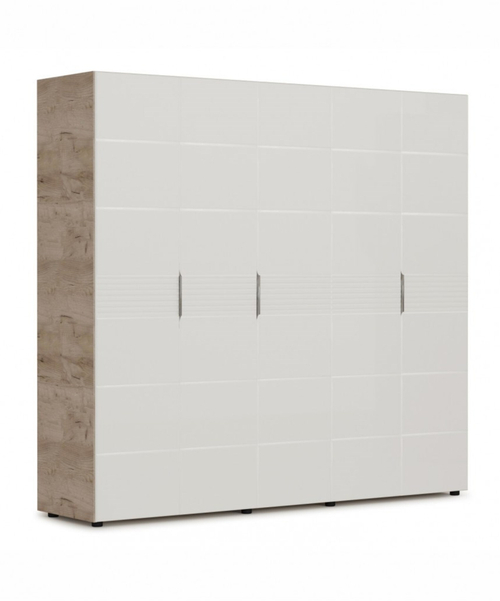 Распашной шкаф Джулия 5дв (ДДДДД) Крафт серый/белый глянец