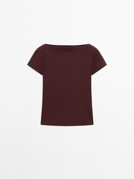 Massimo Dutti Футболка из 100% хлопка в рубчик, бордо