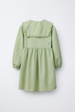 ZARA ПЛАТЬЕ ИЗ РЕЛЬЕФНОЙ ТКАНИ С КРУГЛЫМ ВОРОТНИКОМ, СВЕТЛО-ЗЕЛЕНЫЙ